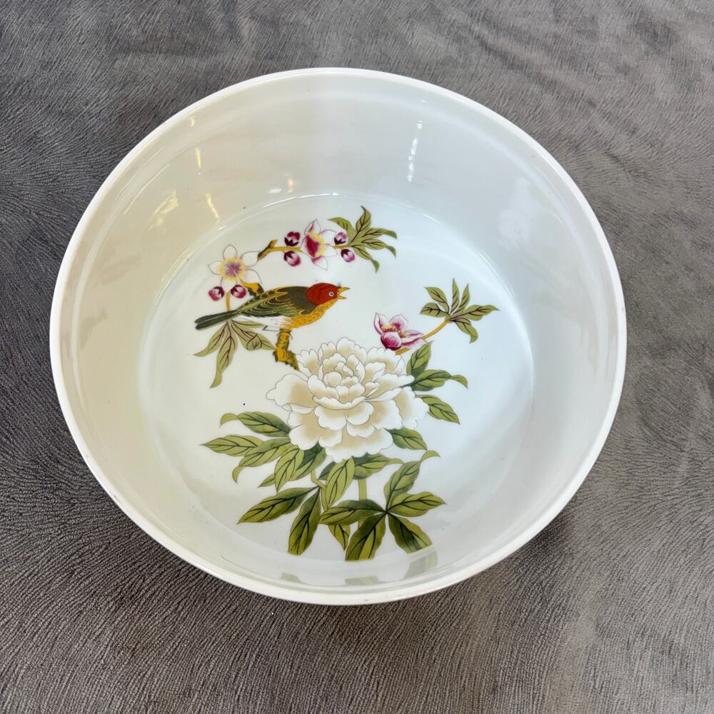Round Souffle Dish 8" Chinese Garden Fine China by Shafford VTG Floral & Birds